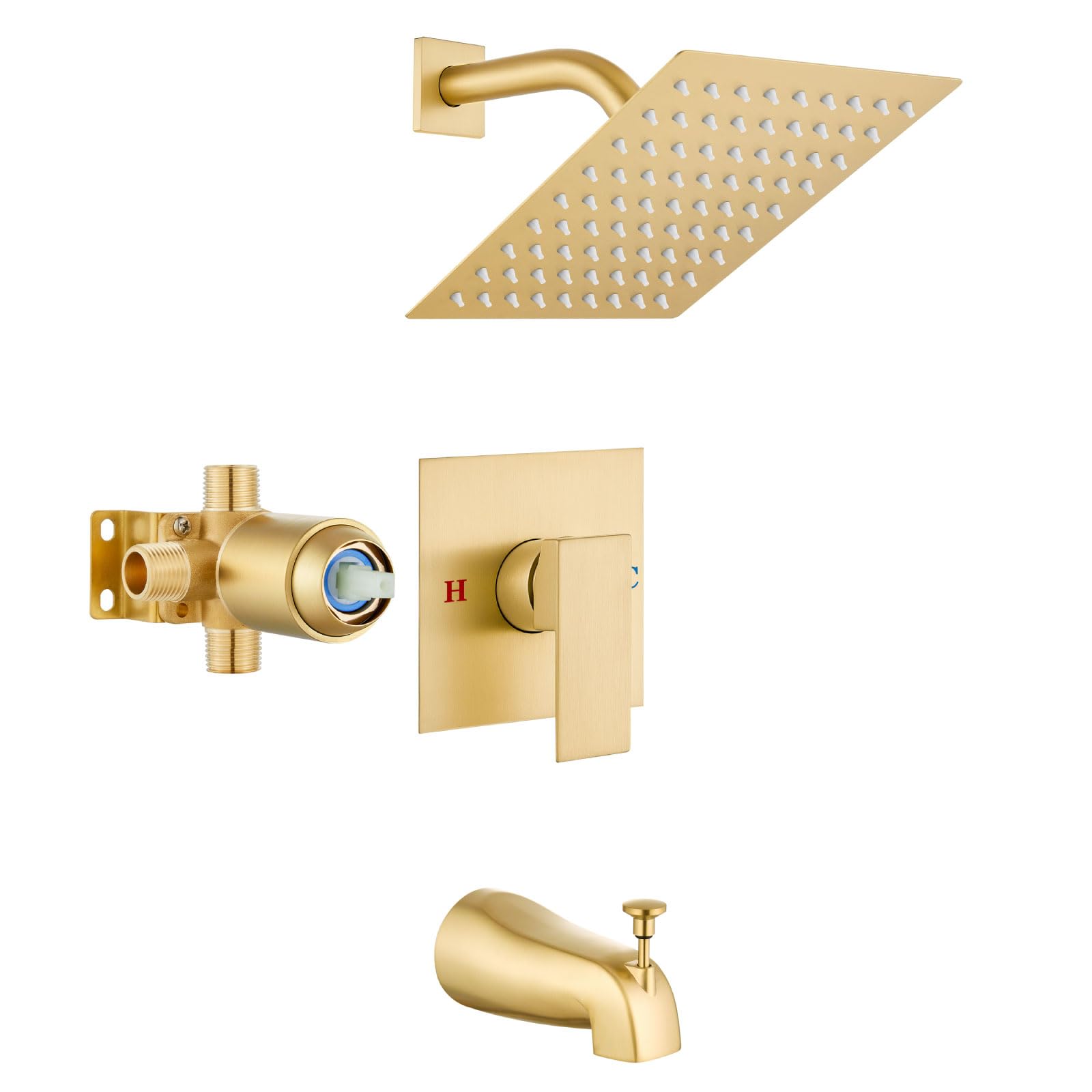 Airuida Shower Faucet Set with 8 Inch Rainfall Square Showerhead and Tub Spout Bathtub Faucet Kit Shower Tub Faucet Set Complete Tub Shower Trim Kit with Solid Brass Rough-in Valve Matte Black