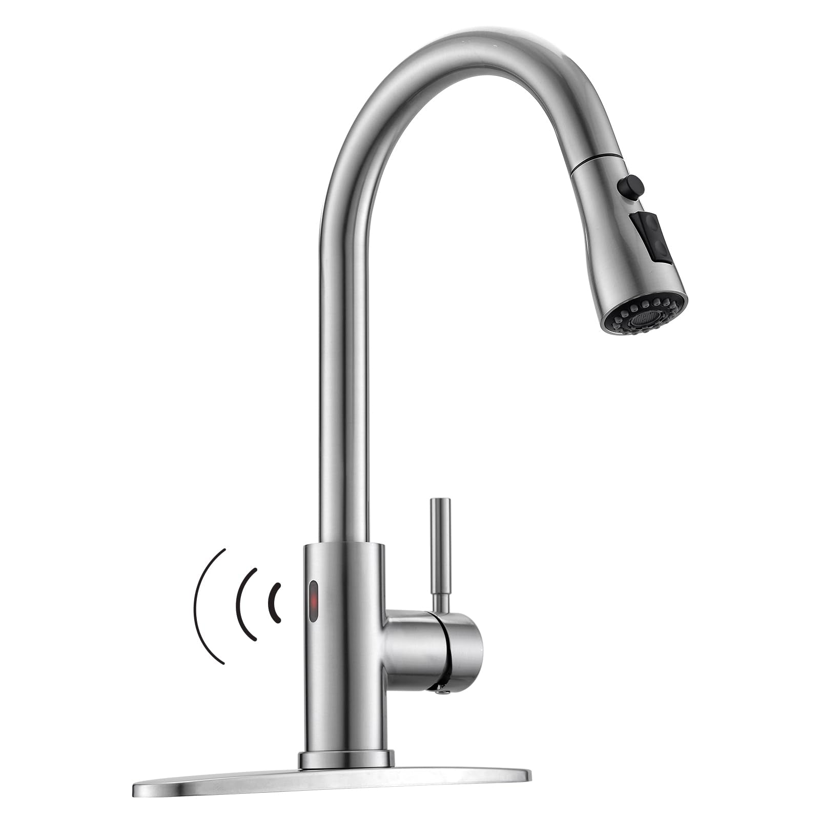 WEWE Kitchen Faucets with Pull Down Sprayer Commercial Industrial Stainless Steel Single Handle Single Hole Spring Farmhouse RV Sink Faucet, Matte Black