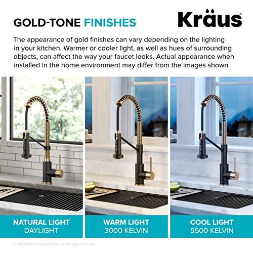 KRAUS Bolden Commercial Style Pull-Down Single Handle 18-Inch Kitchen Faucet in Brushed Brass/Matte Black, KPF-1610BBMB