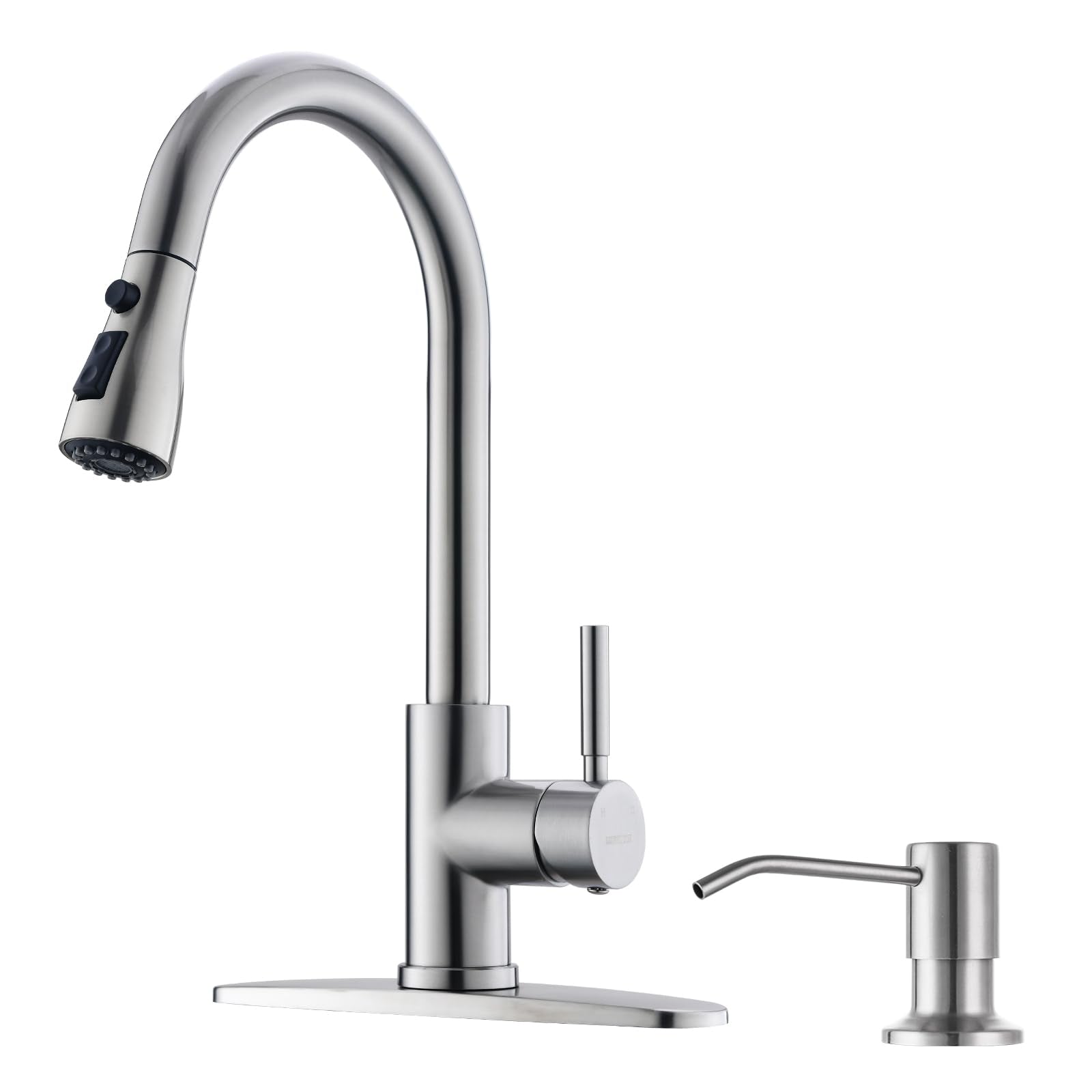 WEWE Single Handle High Arc Brushed Nickel Pull Out Kitchen Faucet,Single Level Stainless Steel Kitchen Sink Faucets with Pull Down Sprayer