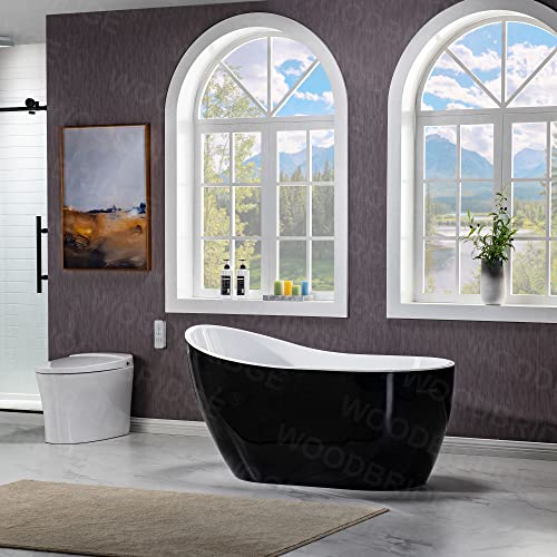 WOODBRIDGE Acrylic Freestanding Contemporary Soaking Tub with Brushed Nickel Overflow and Drain, B-0006 / BTA1507, 54" Bathtub White