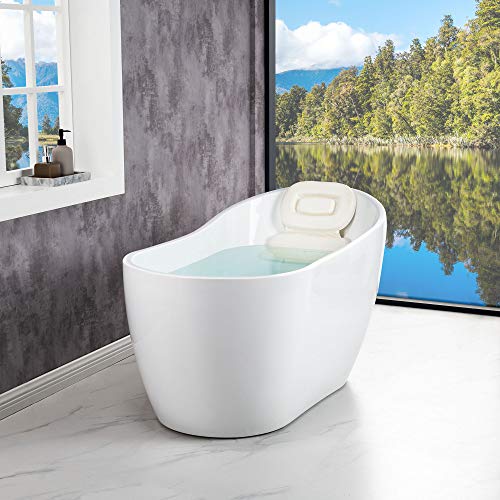 WOODBRIDGE Acrylic Freestanding Contemporary Soaking Tub with Brushed Nickel Overflow and Drain, B-0006 / BTA1507, 54" Bathtub White