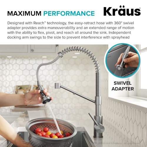 KRAUS Bolden Commercial Style Pull-Down Single Handle 18-Inch Kitchen Faucet in Brushed Brass/Matte Black, KPF-1610BBMB