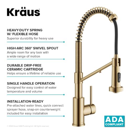 KRAUS Bolden Commercial Style Pull-Down Single Handle 18-Inch Kitchen Faucet in Brushed Brass/Matte Black, KPF-1610BBMB