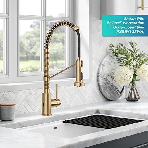 KRAUS Bolden Commercial Style Pull-Down Single Handle 18-Inch Kitchen Faucet in Brushed Brass/Matte Black, KPF-1610BBMB