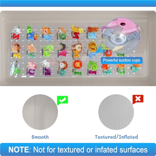 Secopad Baby Bath Mat for Tub for Kids, 40 X 16 Inch Non Slip Cartoon Bath Tub Shower Mat Anti Slip with Drain Holes and Suction Cups Machine Washable, Turtle