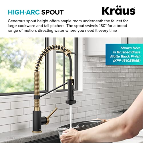 KRAUS Bolden Commercial Style Pull-Down Single Handle 18-Inch Kitchen Faucet in Brushed Brass/Matte Black, KPF-1610BBMB