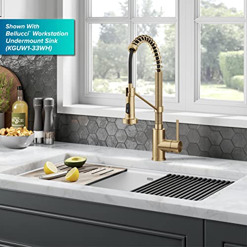 KRAUS Bolden Commercial Style Pull-Down Single Handle 18-Inch Kitchen Faucet in Brushed Brass/Matte Black, KPF-1610BBMB