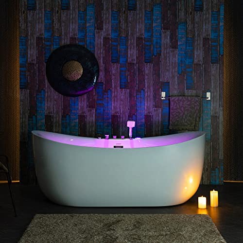 WOODBRIDGE 72" x 35-3/8" Whirlpool Water Jetted and Air Bubble Freestanding Heated Soaking Combination Bathtub with LED control panel,BJ-400