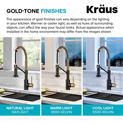 KRAUS Bolden Commercial Style Pull-Down Single Handle 18-Inch Kitchen Faucet in Brushed Brass/Matte Black, KPF-1610BBMB