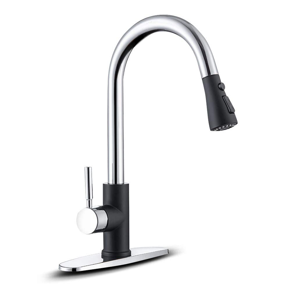 WEWE Single Handle High Arc Brushed Nickel Pull Out Kitchen Faucet,Single Level Stainless Steel Kitchen Sink Faucets with Pull Down Sprayer