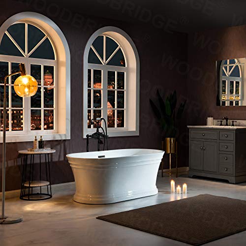 WOODBRIDGE 59"Freestanding White Acylic Soaking Bathtub with Brushed Gold Drain and Overflow,B1536-BG