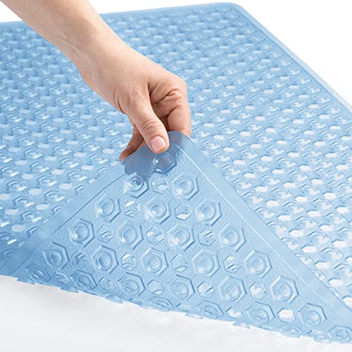 Gorilla Grip Patented Bathmat, 35x16, Clear, Bathtub Shower Mat, Plastic, Hexagon, Soft on Feet, Machine Washable, Suction Cups, Drainage Holes, BPA Free, Long Bath Tub Floor Mats