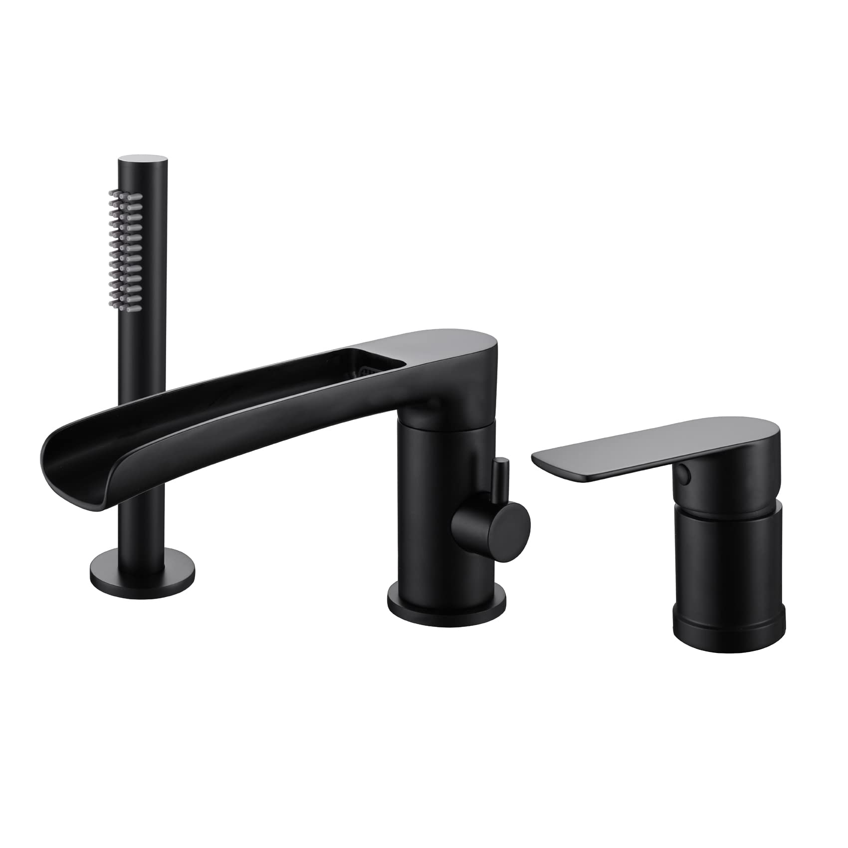 TapLong Waterfall Roman Tub Faucet with Hand Shower, Deck Mount 3 Hole Bathtub Faucet Set High Flow Bath Tub Faucet Set Deck Mount Solid Brass, Matte Black,03766B