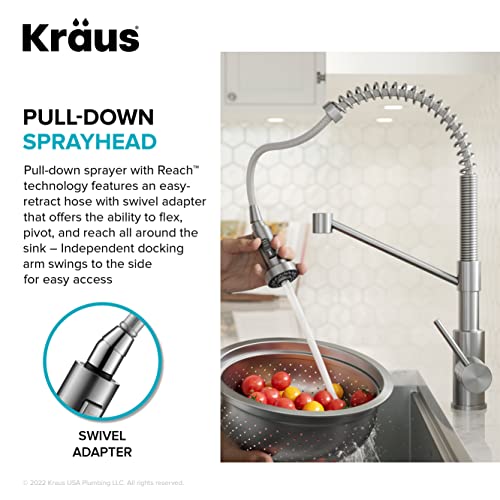 KRAUS Bolden Commercial Style Pull-Down Single Handle 18-Inch Kitchen Faucet in Brushed Brass/Matte Black, KPF-1610BBMB