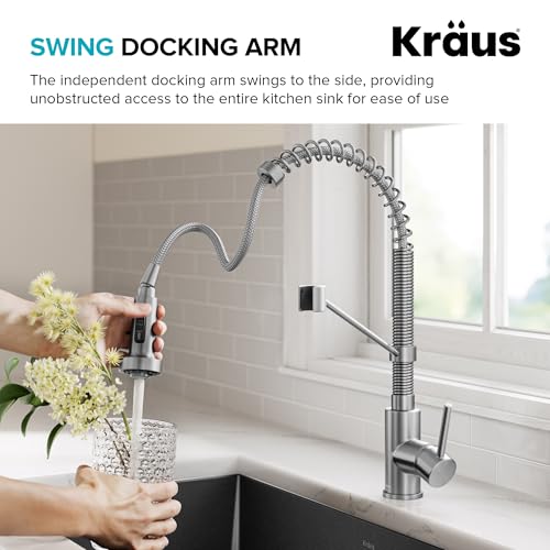 KRAUS Bolden Commercial Style Pull-Down Single Handle 18-Inch Kitchen Faucet in Brushed Brass/Matte Black, KPF-1610BBMB