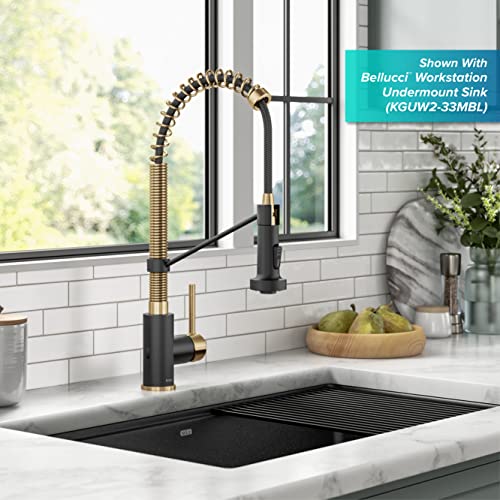 KRAUS Bolden Commercial Style Pull-Down Single Handle 18-Inch Kitchen Faucet in Brushed Brass/Matte Black, KPF-1610BBMB