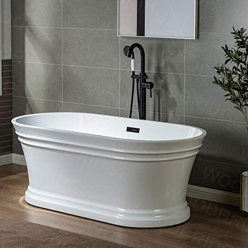 WOODBRIDGE 59"Freestanding White Acylic Soaking Bathtub with Brushed Gold Drain and Overflow,B1536-BG