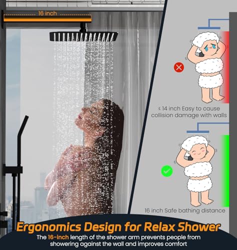 SR SUN RISE Shower Faucet Set Bathroom Square Rain Shower Head with Handheld Spray Wall Mounted Rainfall Shower Fixtures Brushed Nickel Shower Faucet Trim Repair Kits (Contain Shower Valve)