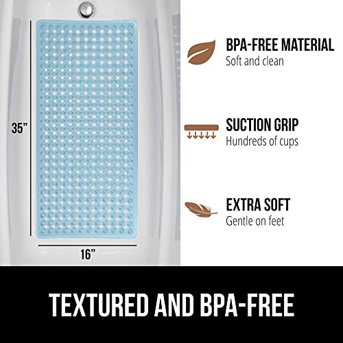 Gorilla Grip Patented Bathmat, 35x16, Clear, Bathtub Shower Mat, Plastic, Hexagon, Soft on Feet, Machine Washable, Suction Cups, Drainage Holes, BPA Free, Long Bath Tub Floor Mats