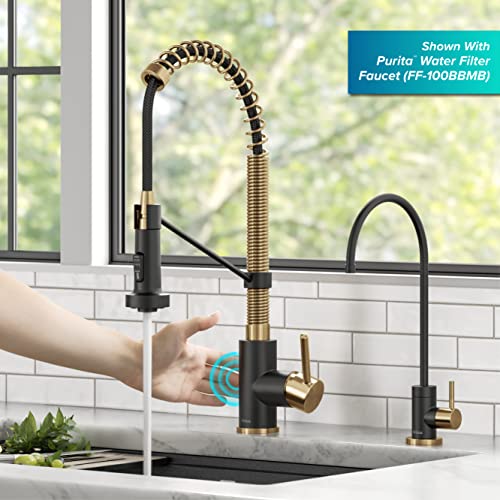 KRAUS Bolden Commercial Style Pull-Down Single Handle 18-Inch Kitchen Faucet in Brushed Brass/Matte Black, KPF-1610BBMB