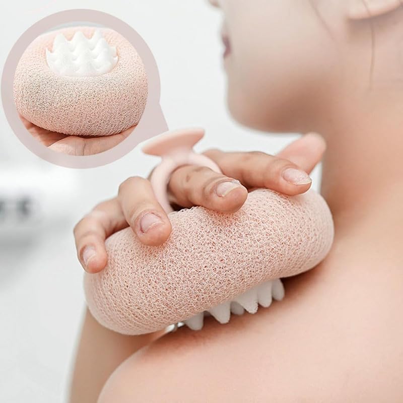 Super Soft Sunflower Suction Cup Bath Ball, 2024 New 2-in-1 Exfoliating Bath Cleaning Brush with Suction Cup Bath Ball, Sponge Mesh Pouf Shower Ball for Women Men Shower (Beige+Pink)