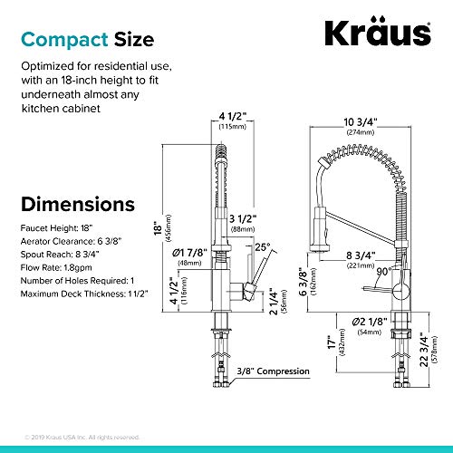 KRAUS Bolden Commercial Style Pull-Down Single Handle 18-Inch Kitchen Faucet in Brushed Brass/Matte Black, KPF-1610BBMB