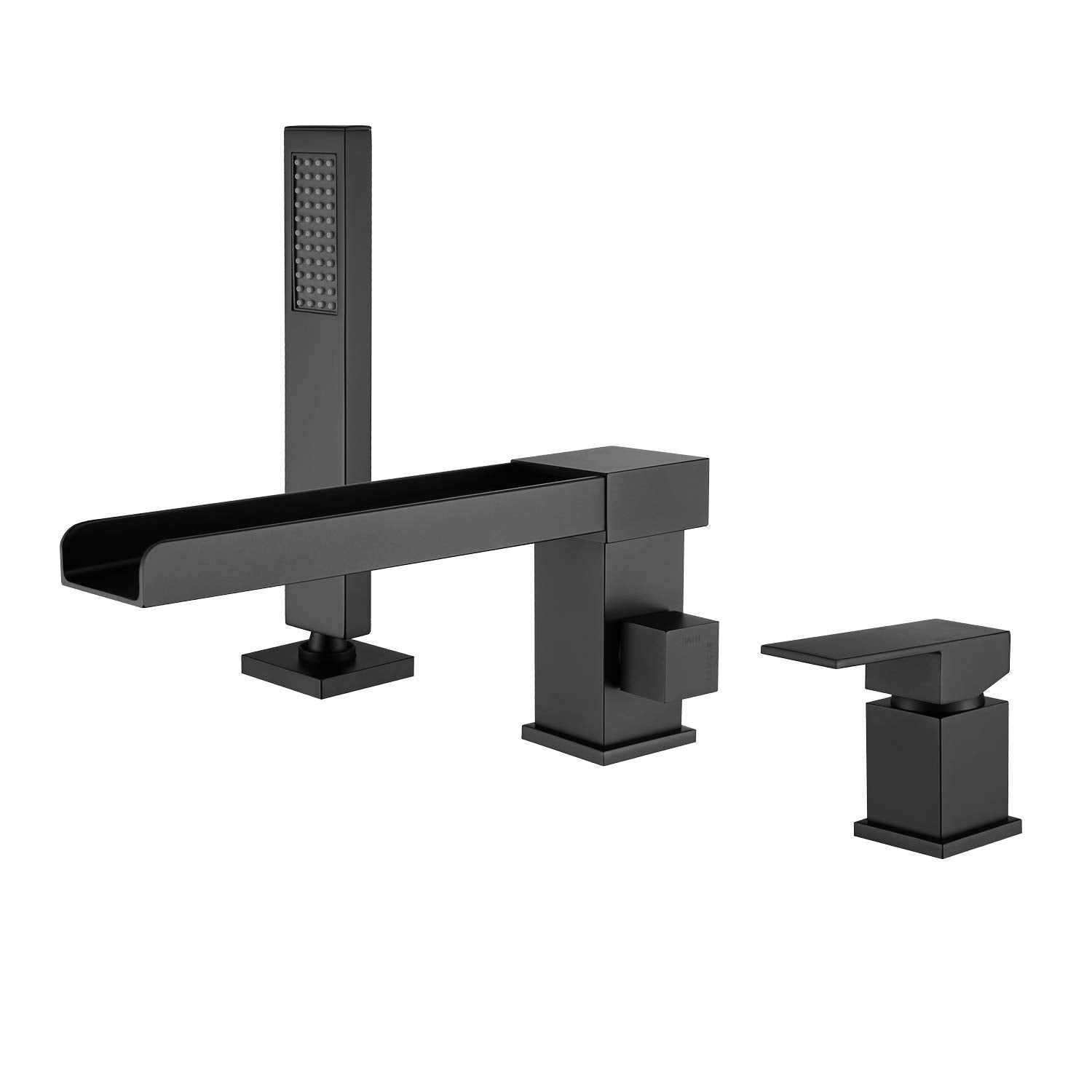 TapLong Waterfall Roman Tub Faucet with Hand Shower, Deck Mount 3 Hole Bathtub Faucet Set High Flow Bath Tub Faucet Set Deck Mount Solid Brass, Matte Black,03766B