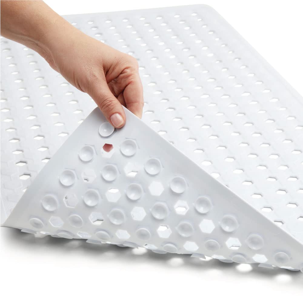 Gorilla Grip Patented Bathmat, 35x16, Clear, Bathtub Shower Mat, Plastic, Hexagon, Soft on Feet, Machine Washable, Suction Cups, Drainage Holes, BPA Free, Long Bath Tub Floor Mats