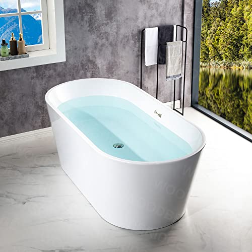 WOODBRIDGE 67" Acrylic Freestanding Bathtub Contemporary Soaking Tub, White Acrylic (Matte Black Drain/Overflow), B0013-MB-Drain &O