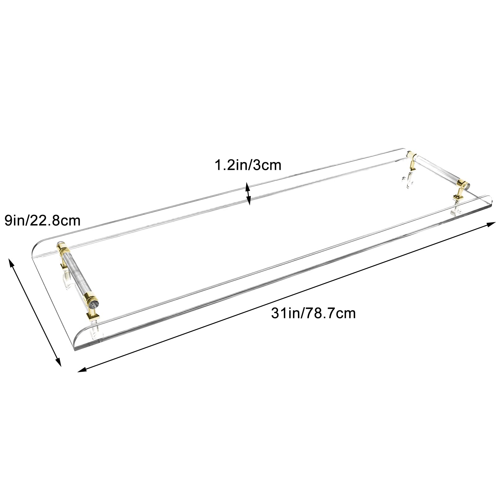 Bathtub Tray, 1 or 2 Person Bath and Bed Tray Luxury Bathtub Caddy Tray Clear Acrylic Bathtub Caddy Tray with Gold Handles Accessories for Bath Tub Table Caddy Tray 31x9 Inch