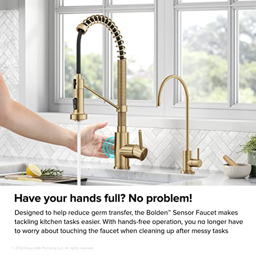 KRAUS Bolden Commercial Style Pull-Down Single Handle 18-Inch Kitchen Faucet in Brushed Brass/Matte Black, KPF-1610BBMB