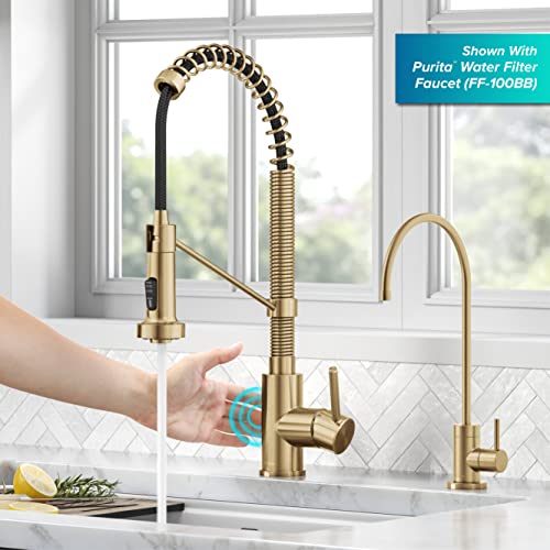 KRAUS Bolden Commercial Style Pull-Down Single Handle 18-Inch Kitchen Faucet in Brushed Brass/Matte Black, KPF-1610BBMB