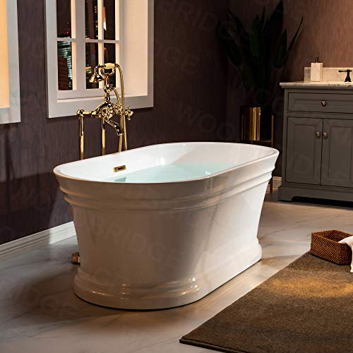 WOODBRIDGE 59"Freestanding White Acylic Soaking Bathtub with Brushed Gold Drain and Overflow,B1536-BG