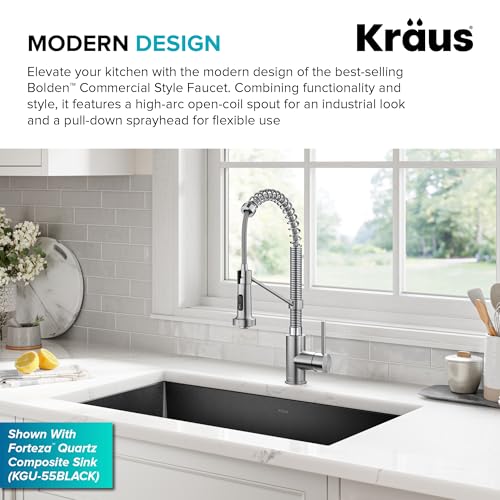 KRAUS Bolden Commercial Style Pull-Down Single Handle 18-Inch Kitchen Faucet in Brushed Brass/Matte Black, KPF-1610BBMB