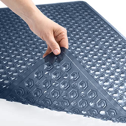 Gorilla Grip Patented Bathmat, 35x16, Clear, Bathtub Shower Mat, Plastic, Hexagon, Soft on Feet, Machine Washable, Suction Cups, Drainage Holes, BPA Free, Long Bath Tub Floor Mats