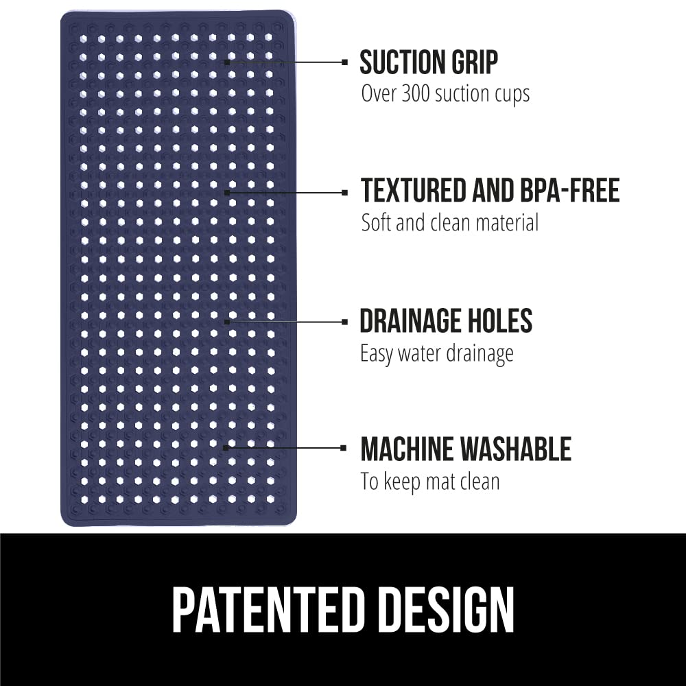 Gorilla Grip Patented Bathmat, 35x16, Clear, Bathtub Shower Mat, Plastic, Hexagon, Soft on Feet, Machine Washable, Suction Cups, Drainage Holes, BPA Free, Long Bath Tub Floor Mats