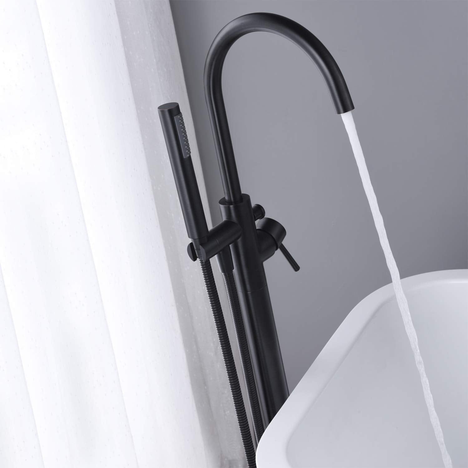 Artiqua Freestanding Bathtub Faucet Tub Filler Faucets Black Single Handle Floor Mounted with Handheld Shower