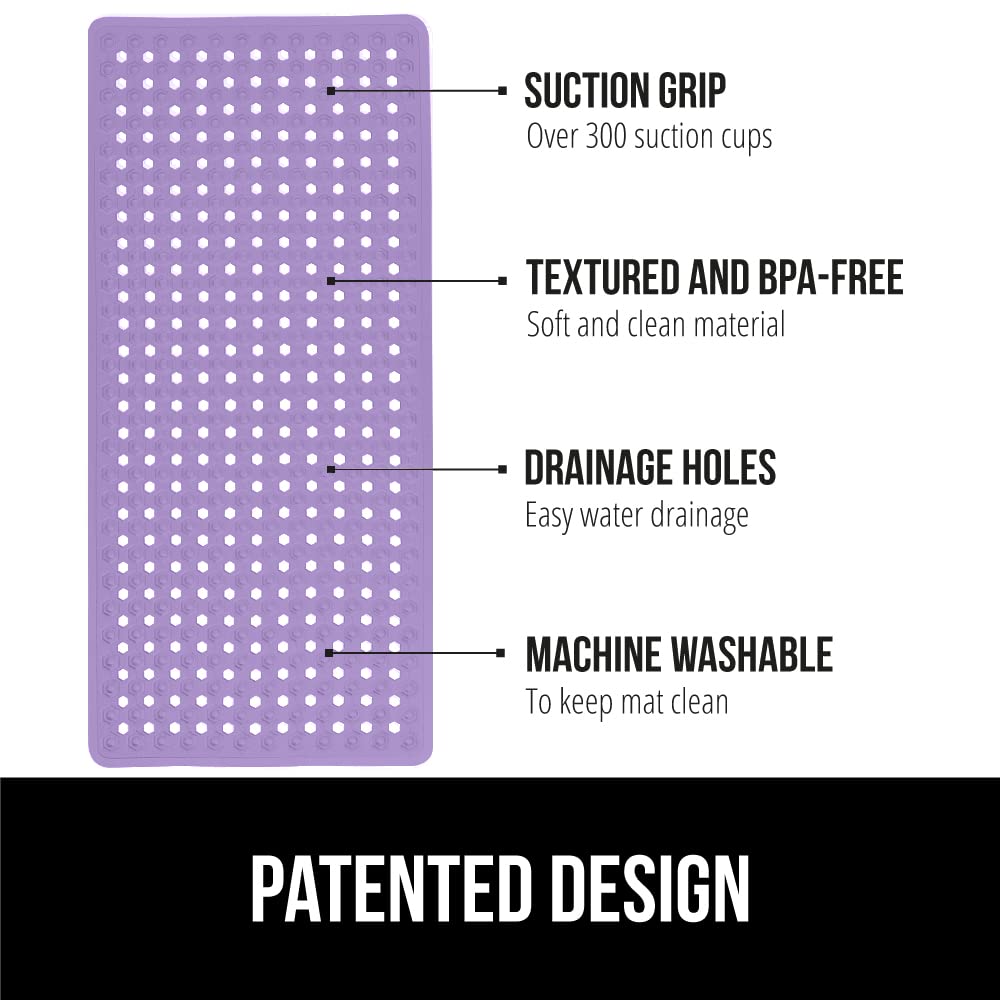 Gorilla Grip Patented Bathmat, 35x16, Clear, Bathtub Shower Mat, Plastic, Hexagon, Soft on Feet, Machine Washable, Suction Cups, Drainage Holes, BPA Free, Long Bath Tub Floor Mats