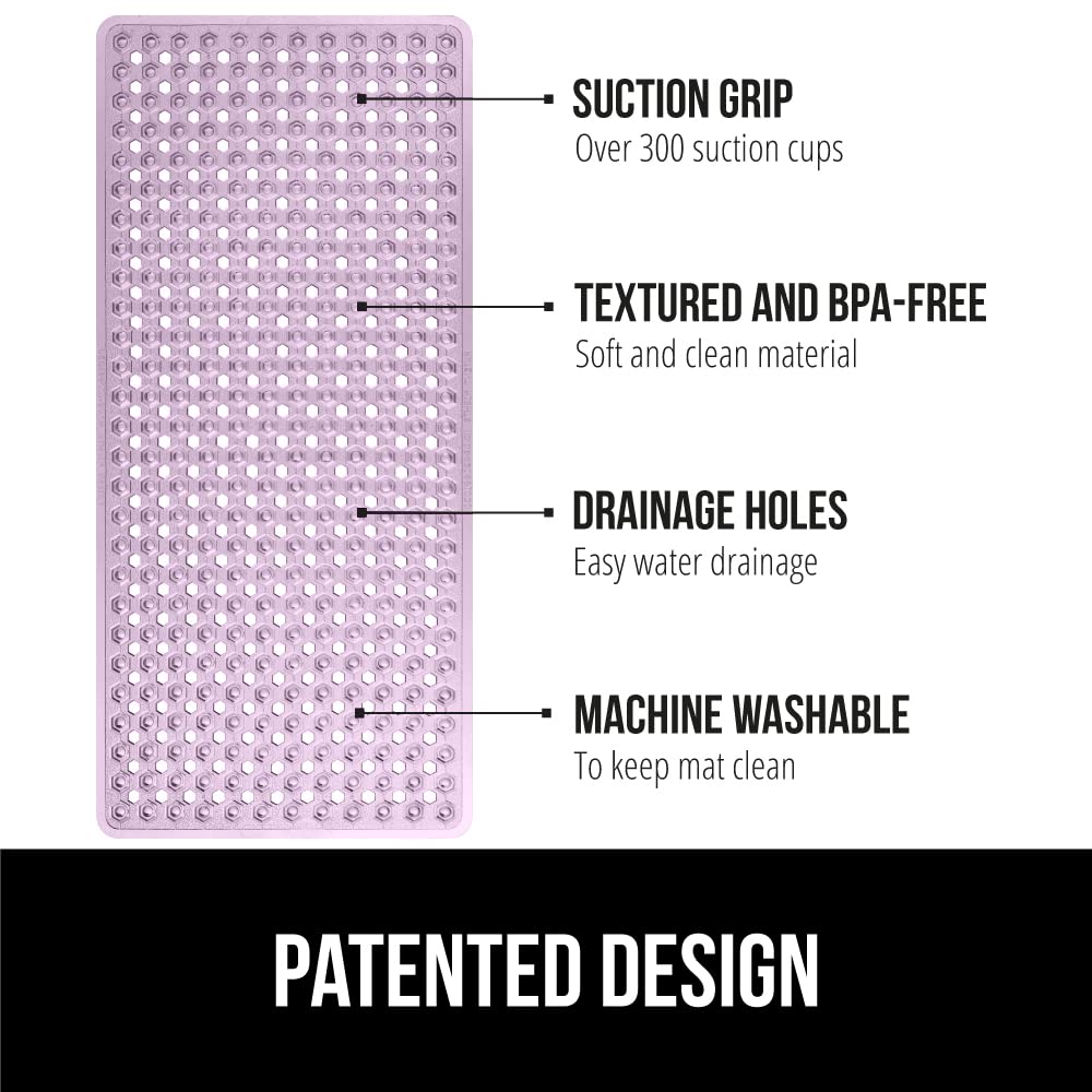 Gorilla Grip Patented Bathmat, 35x16, Clear, Bathtub Shower Mat, Plastic, Hexagon, Soft on Feet, Machine Washable, Suction Cups, Drainage Holes, BPA Free, Long Bath Tub Floor Mats