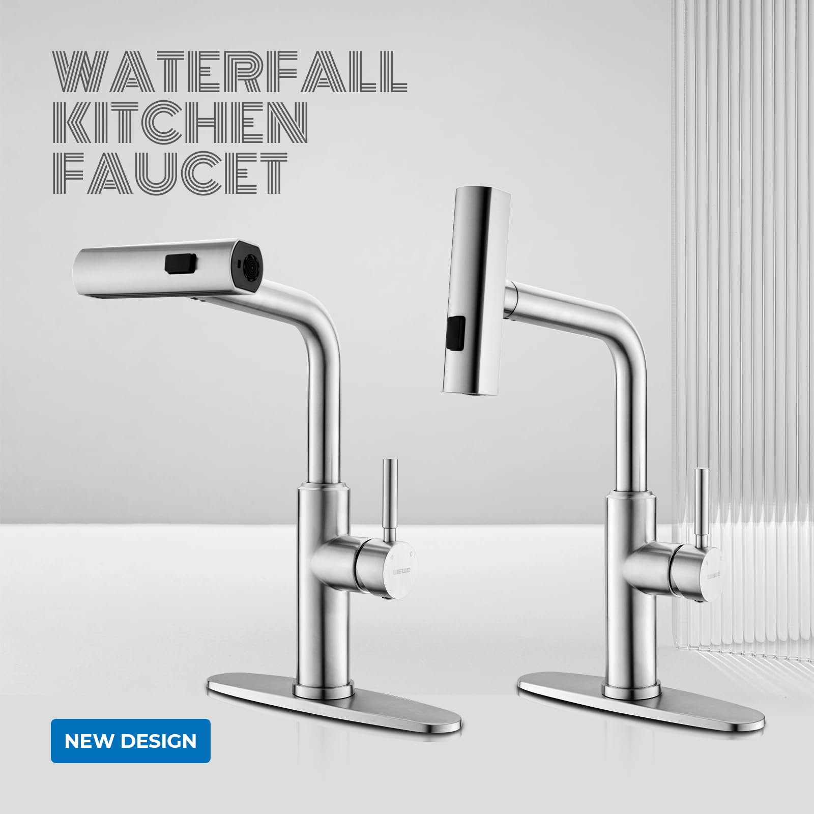 WEWE Single Handle High Arc Brushed Nickel Pull Out Kitchen Faucet,Single Level Stainless Steel Kitchen Sink Faucets with Pull Down Sprayer