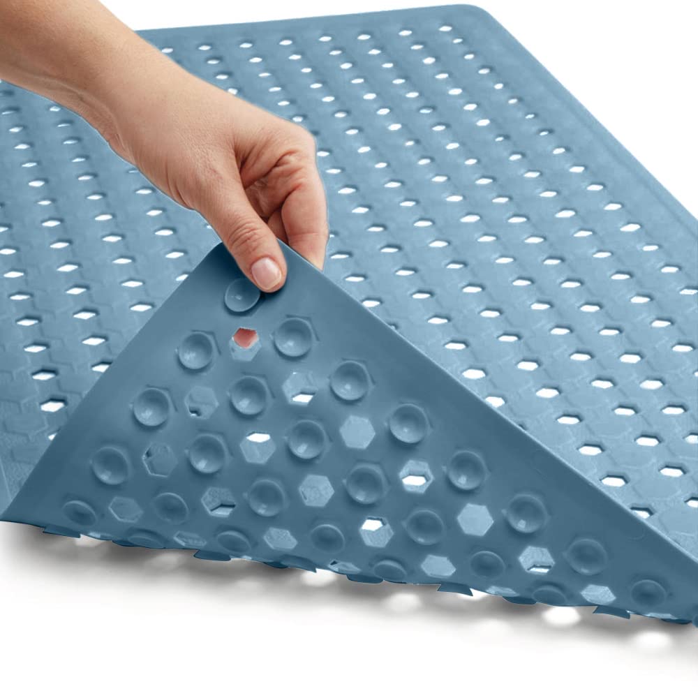 Gorilla Grip Patented Bathmat, 35x16, Clear, Bathtub Shower Mat, Plastic, Hexagon, Soft on Feet, Machine Washable, Suction Cups, Drainage Holes, BPA Free, Long Bath Tub Floor Mats