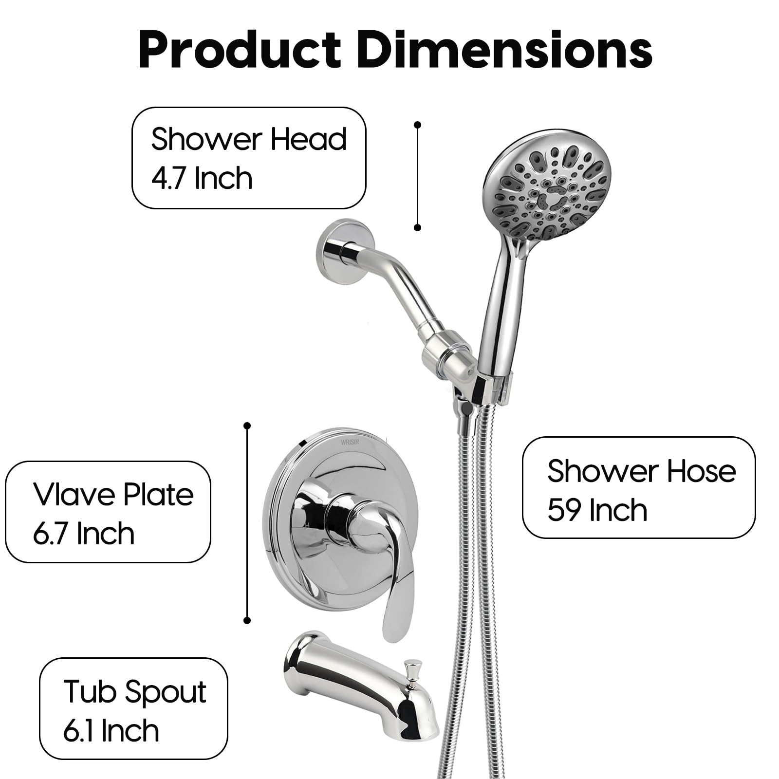 WRISIN Black Shower Faucet Set with Tub Spout (Valve Included), Black Shower Head and Handle Set, Shower Valve Kit with Shower Head and Handheld