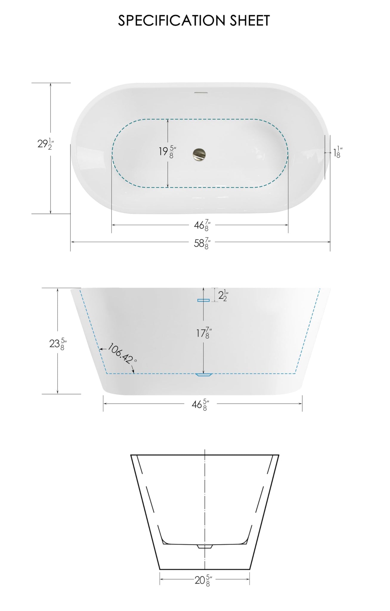 FerdY Shangri-La 67" Acrylic Freestanding Bathtub, Classic Oval Shape Acrylic Soaking Bathtub with Brushed Nickel Drain & Minimalist Linear Design Overflow, Modern White, cUPC Certified