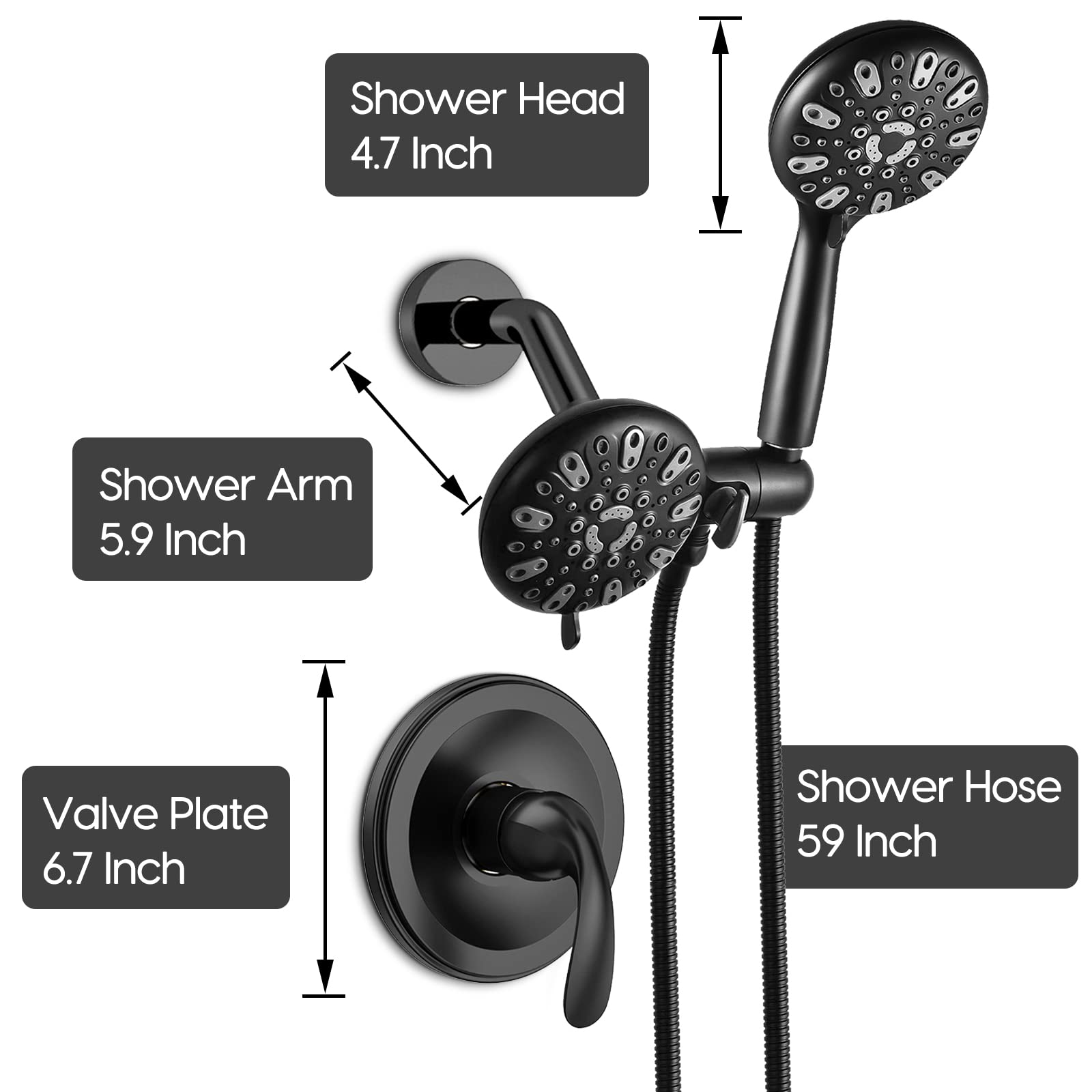 WRISIN Black Shower Faucet Set with Tub Spout (Valve Included), Black Shower Head and Handle Set, Shower Valve Kit with Shower Head and Handheld