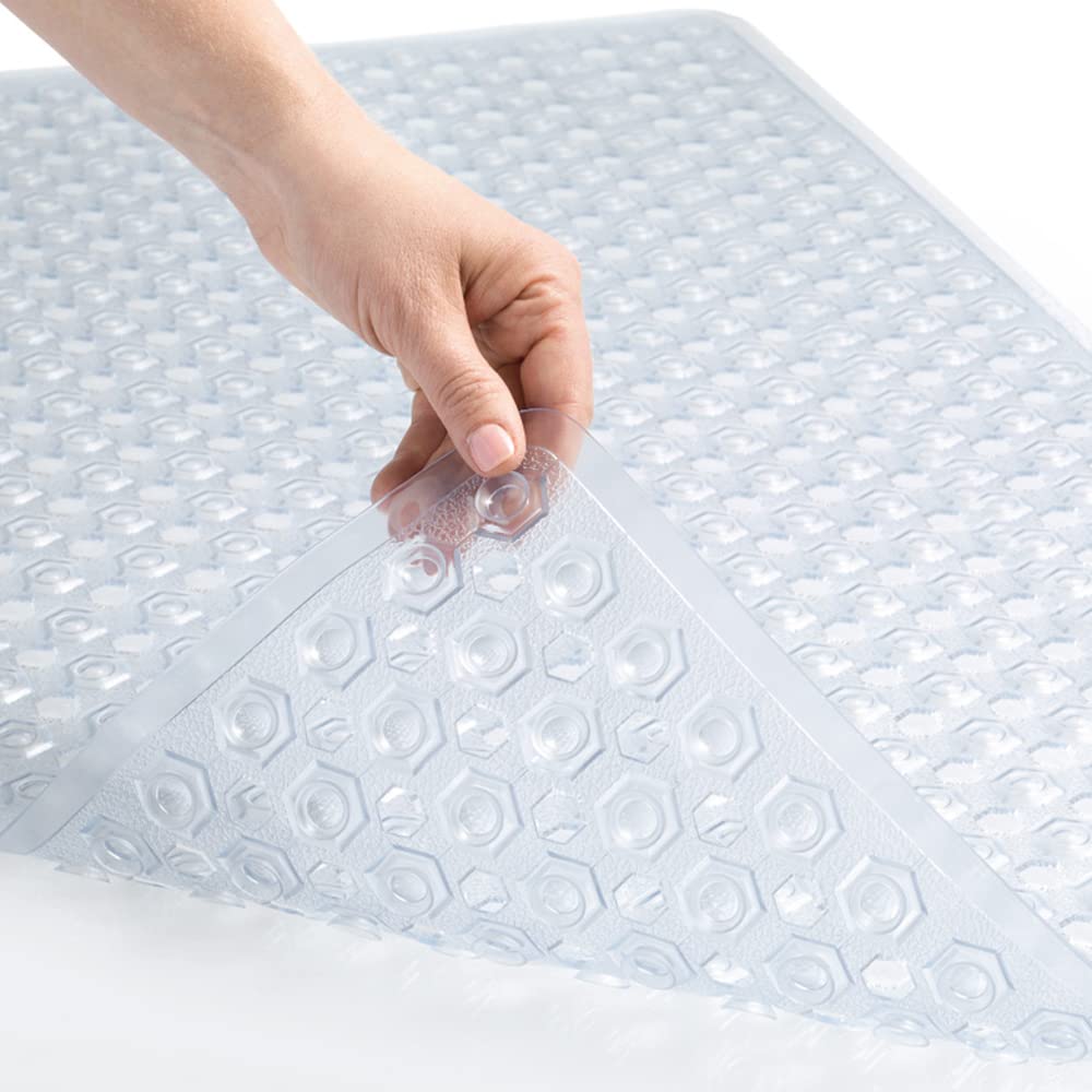 Gorilla Grip Patented Bathmat, 35x16, Clear, Bathtub Shower Mat, Plastic, Hexagon, Soft on Feet, Machine Washable, Suction Cups, Drainage Holes, BPA Free, Long Bath Tub Floor Mats