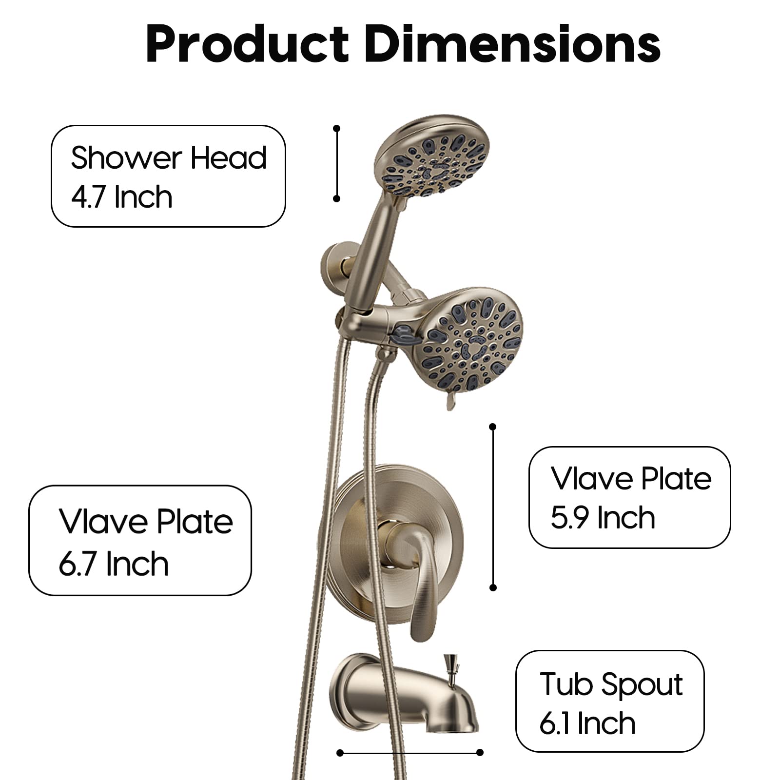 WRISIN Black Shower Faucet Set with Tub Spout (Valve Included), Black Shower Head and Handle Set, Shower Valve Kit with Shower Head and Handheld