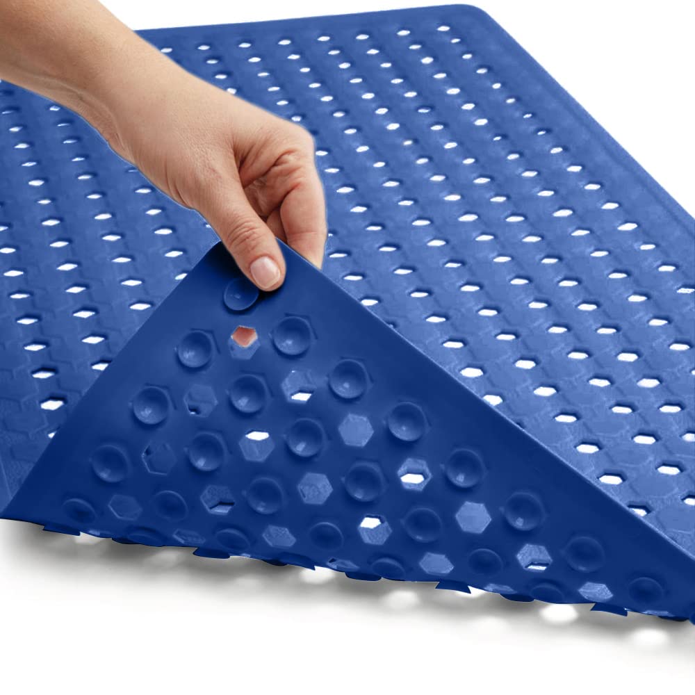 Gorilla Grip Patented Bathmat, 35x16, Clear, Bathtub Shower Mat, Plastic, Hexagon, Soft on Feet, Machine Washable, Suction Cups, Drainage Holes, BPA Free, Long Bath Tub Floor Mats