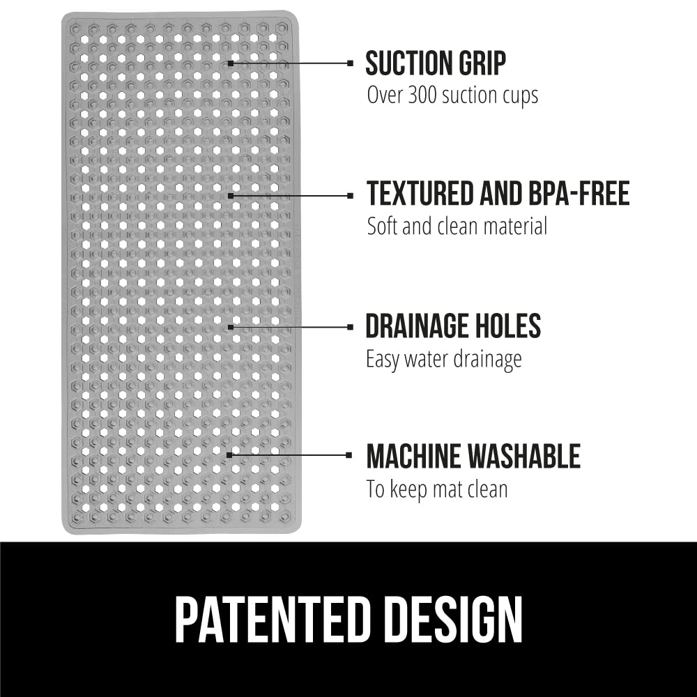 Gorilla Grip Patented Bathmat, 35x16, Clear, Bathtub Shower Mat, Plastic, Hexagon, Soft on Feet, Machine Washable, Suction Cups, Drainage Holes, BPA Free, Long Bath Tub Floor Mats