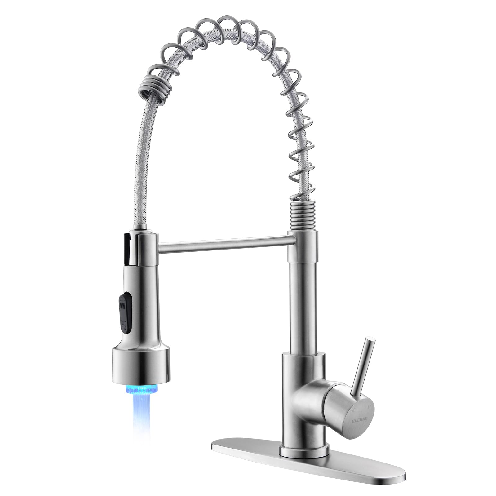 WEWE Kitchen Faucets with Pull Down Sprayer Commercial Industrial Stainless Steel Single Handle Single Hole Spring Farmhouse RV Sink Faucet, Matte Black